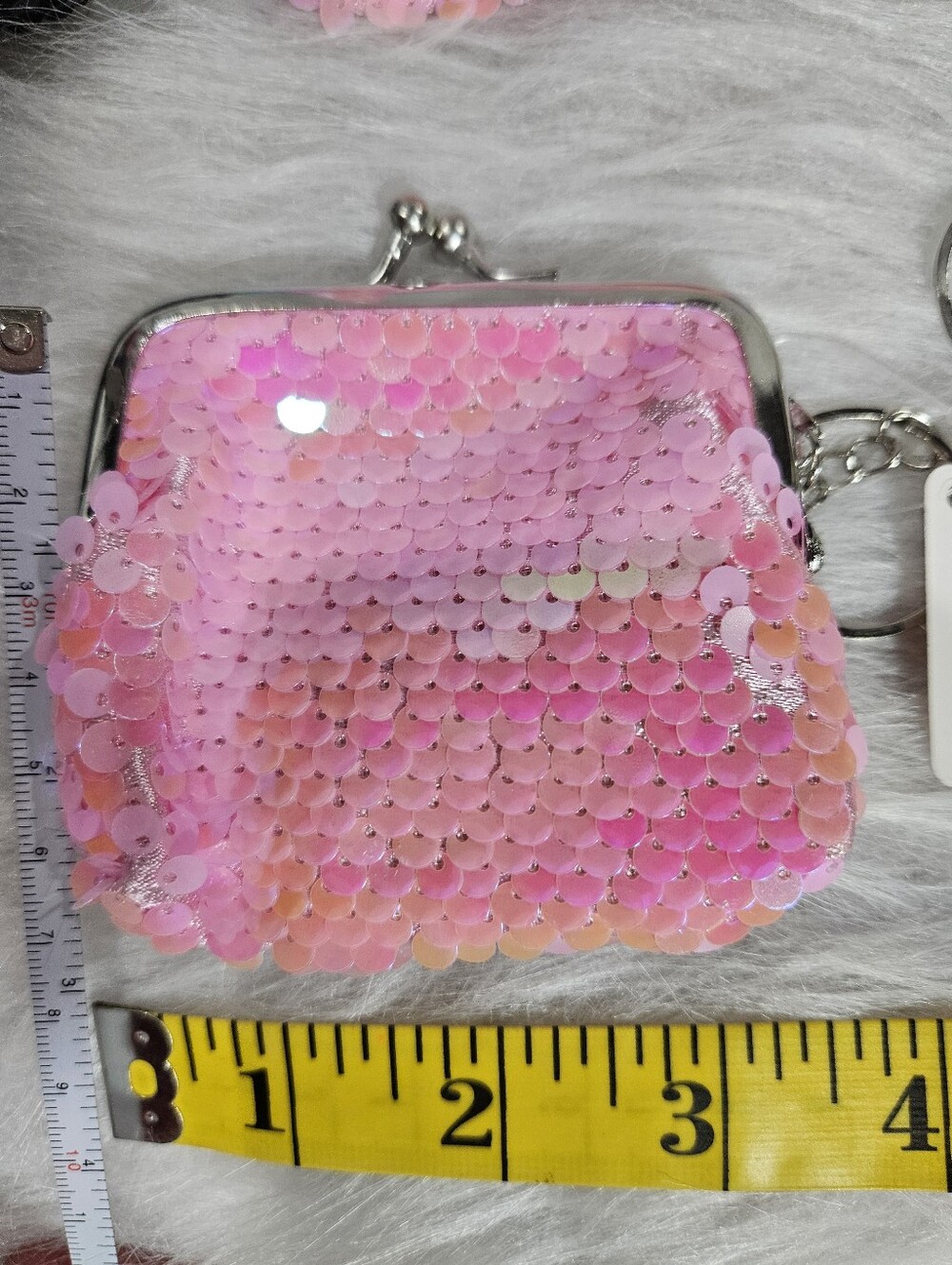 TINY Sequin Kiss-Lock Coin Purse Keychain/Charms - Pinks,purple,green,black - Picture 6 of 6